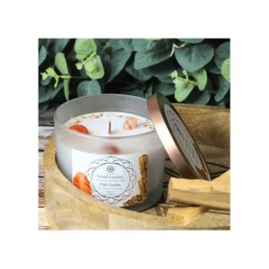 Bougie de Lithothérapie Énergie positive à la cornaline et au Palo Santo – Magnétisée par mes soins en cadeau un cristal de cornaline