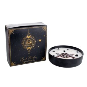 Bougie parfumée Esotérique Eye of Providence éclats d’obsidienne noire- Sauge et Thé blanc