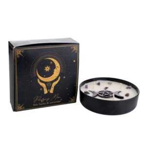 Bougie parfumée Esotérique Purifying Moon décorée d'éclats d’améthyste- Palo Santo et Lavande