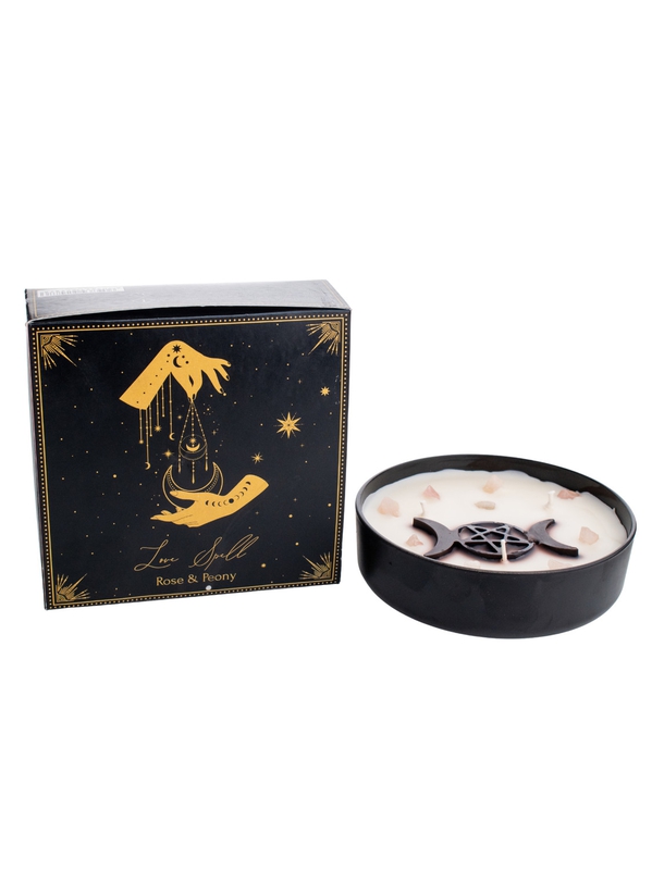 Bougie parfumée Esotérique Love Spell Décorée de quartz rose -Rose et Pivoine