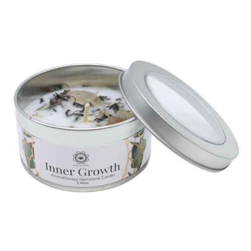 Bougie – Croissance Intérieure | Pierre de Lune & Huile Essentielle de Menthe | 70g – Magnétisée par mes soins